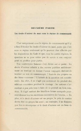 Deuxième partie. Les droits d'auteur du mari sous le régime de communauté