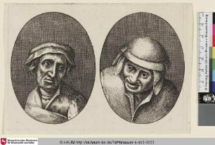 [Links: Bildnis einer Bäuerin mit Haube, den Kopf nach rechts geneigt; rechts: Bildnis eines Bauern mit Mütze, den Kopf nach vorn geneigt; Heads of Peasants and Country-Women]