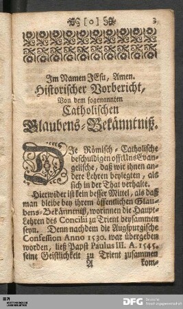 Historischer Vorbericht, Von dem sogenannten Catholischen Glaubens-Bekänntniß.