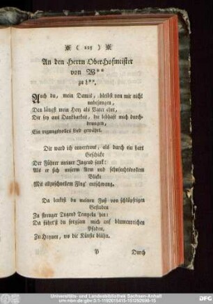 An den Herrn OberHofmeister von W zu L.