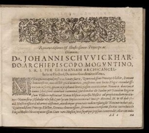 Dedikation an Johannes Schweikard von Kronenberg, Erzbischof zu Mainz