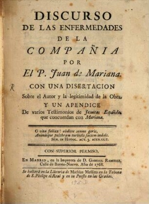 Discurso de las Enfermmedades de la Compañia