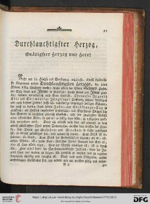 Durchlauchtigster Herzog, Gnaedigster Herzog und Herr!