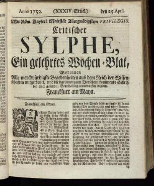 (XXXIV. Stück.) den 25. April. Anno 1752.