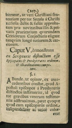 Caput V. demonstrans ex Scripturis distinctum esse Episcopatus & Presbyteratus ordinem ...