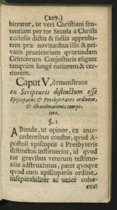 Caput V. demonstrans ex Scripturis distinctum esse Episcopatus & Presbyteratus ordinem ...
