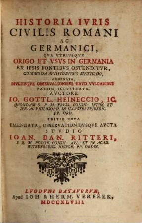 Historia Ivris Civilis Romani Ac Germanici