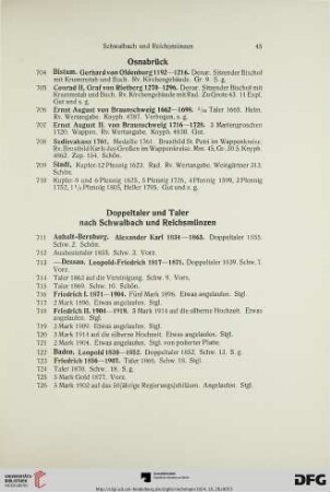 Doppeltaler und Taler nach Schwalbach und Reichsmünzen (Nr. 711-942)