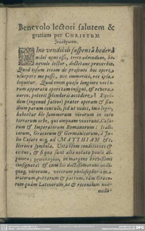 Benevolo lectori salutem & gratiam per Christum theanthrōpon