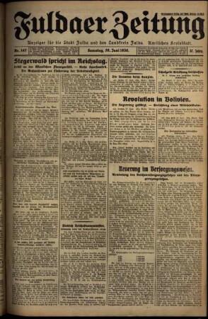Erste Ausgabe vom Samstag, den 28. Juni 1930.