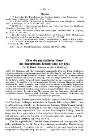 Über die physikalische Natur des magnetischen Rindenfeldes der Erde