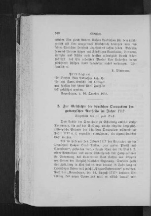 2. Zur Geschichte der dänischen Occupation des gottorpschen Antheils im Jahre 1717.