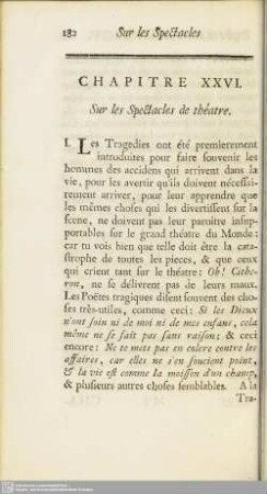 Chapitre XXVI. Sur les Spectacles de théatre