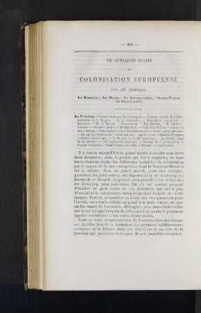 Des quelques essais de colonisation Europeenne sous le tropiques.