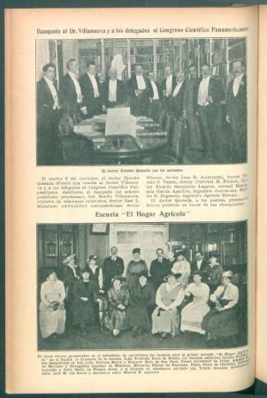 Banquete al Dr. Villanueva y a los delegados al Congreso Científico Panamericano