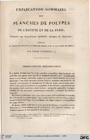 Explication sommaire des planches de polypes de l'Égypte et de la Syrie