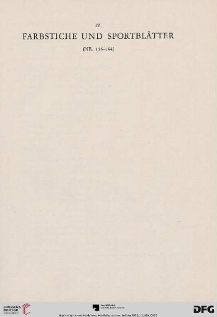 IV. Farbstiche und Sportblätter (Nr. 138-144)