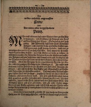 Die wider-rechtlich angemassete Cron und der unter oder beygeschobene Printz