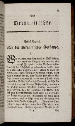 Erstes Capitel. Von der Vernunftlehre überhaupt.