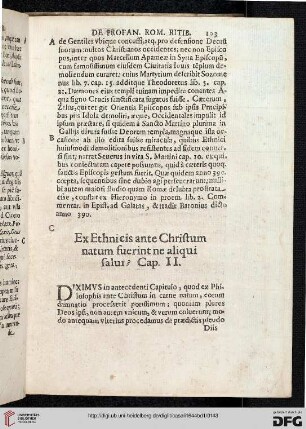 Ex Ethnicis ante Christum natum fuerint ne aliqui salui? Cap. II