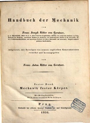 Handbuch der Mechanik. 1[,1], Mechanik fester Körper