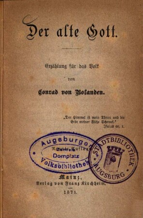 Der alte Gott : Erzählung für das Volk