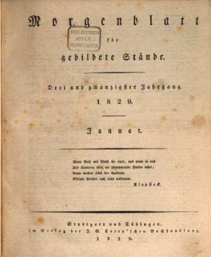 Morgenblatt für gebildete Stände. 23,1. 1829