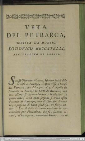 Vita Del Petrarca, Scritta Da Monsig