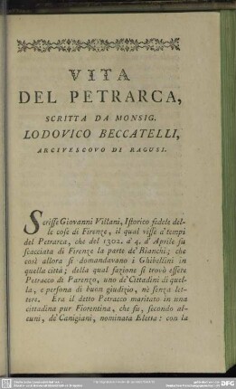 Vita Del Petrarca, Scritta Da Monsig