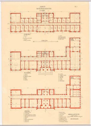 Herz-Jesu-Kloster, Leuven: Grundrisse des Ober-, Erd- und Kellergeschosses 1:100