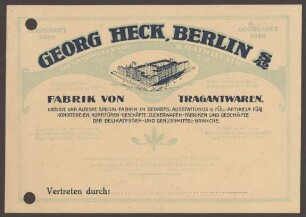 Werbepostkarte Tragantwaren-Fabrik "Georg Heck", Alexandrinenstraße 35