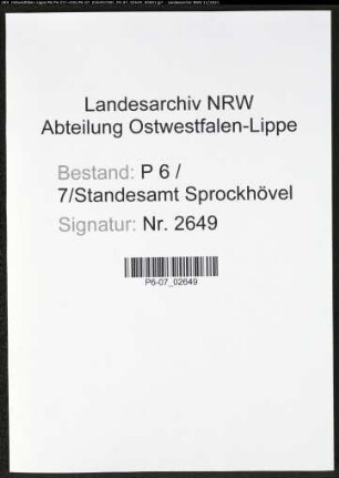 Heiratsregister Standesamt Sprockhövel