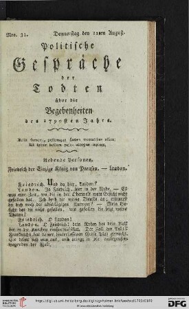 Redende Personen. Friedrich der Einzige König von Preusen - Laudon