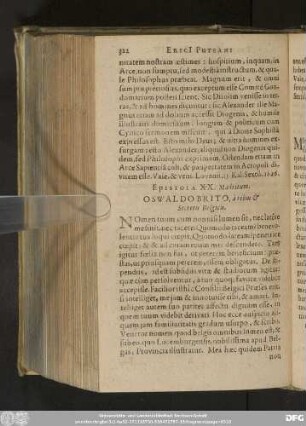 Epistola XX. Madritum. Oswaldo Brito, à rebus & Secretis Belgicis.
