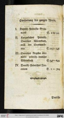 Eintheilung des ganzen Werks