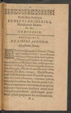 Articulus I. De Libero Arbitrio.