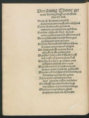 Verclaung Thome genant der unglebigk an christum yber dy welt