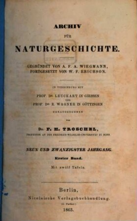 Archiv für Naturgeschichte : Zeitschrift für systematische Zoologie. 29, 29. 1863