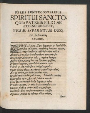 Feriis Pentecostalibus, Spiritui Sancto ...