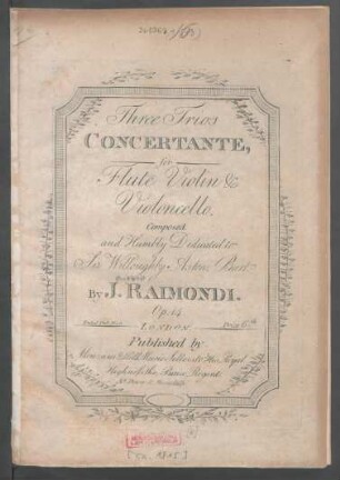 Three Trios Concertante for Flute Violin & Violoncello : Op. 14