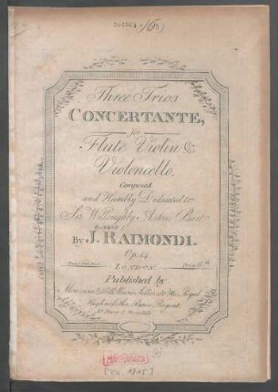 Three Trios Concertante for Flute Violin &amp; Violoncello : Op. 14
