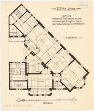Haus des Akademischen Vereins Motiv (Motiv-Haus), Berlin-Charlottenburg: Zeichnung über Baulinienveränderung, Grundriss 1. Stockwerk 1:100
