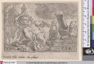 [Kind feuert eine Kanone; A Child, sitting left of a Gun]