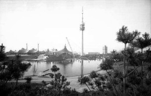 München: vom Olympiastadion auf See und Olympiaturm [Fernsehturm]