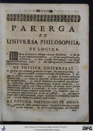 Parerga Ex Universa Philosophia.