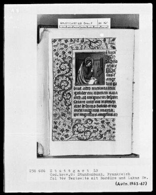 Lateinisch-französisches Stundenbuch — Evangelist Lukas, Folio 16 verso