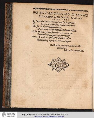 PRAESTANTISSIMO DOMINO EILHARDO MENKENIO, PVBLICE DISPVTANTI.