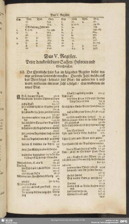 Das V. Register. Derer denckwürdigen Sachen, Historien und Gleichnissen
