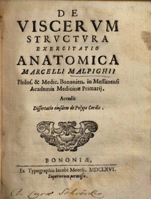 De Viscerum structura exercitatio anatomica ...