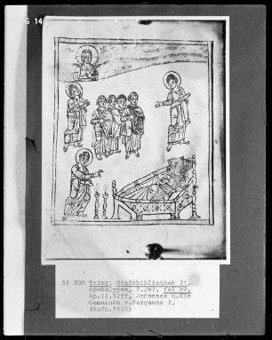 Apokalypse des Johannes (Die sog. Trierer Apokalypse) — Johannes und der Engel der Gemeinde von Pergamus, Folio 8verso